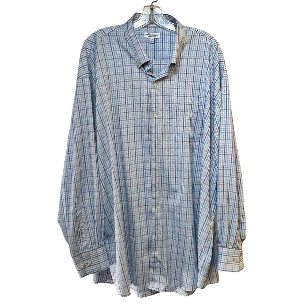 Peter Millar Summer Comfort Button Down Shirt Men's 2X White Pastel Plaid L/S